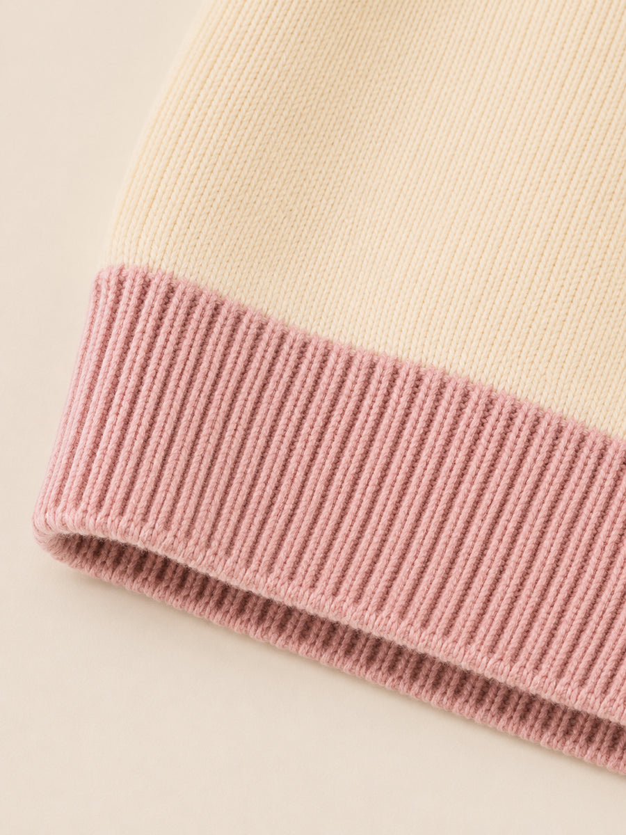 Girls' Donut Applique Mock Neck Sweater - Cream & Pink -4069