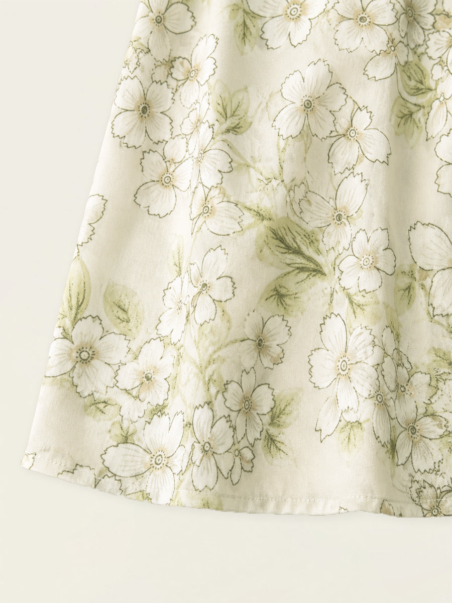 Girls' Floral & Gingham Cheongsam-Style Dress with Ruffled Sleeves - K6126311