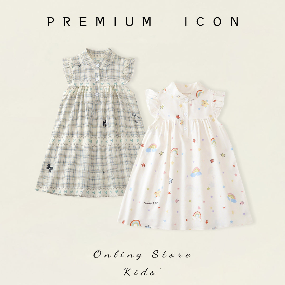 Girls' Plaid & Rainbow Print Collared Dresses (2 Colors) - K6126208