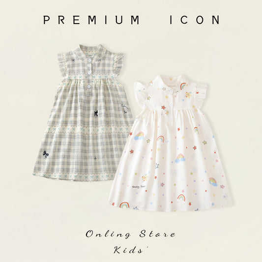 Girls' Plaid & Rainbow Print Collared Dresses (2 Colors) - K6126208