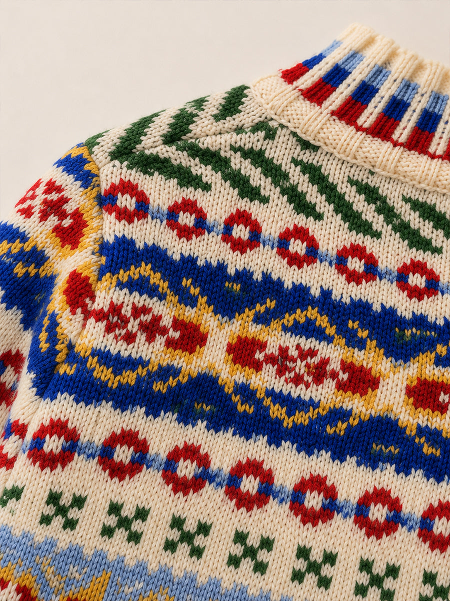 Girls' Colorful Fair Isle Knit Cardigan -5411