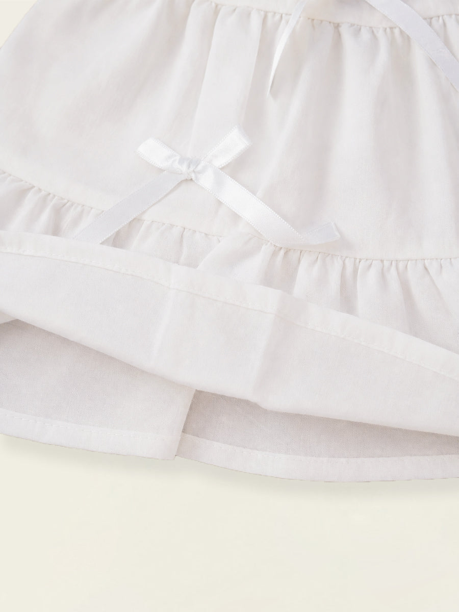 Girls' White Tiered Bow Skirt with Elastic Waist - K6126334