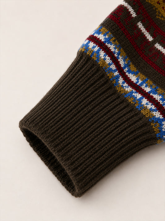 Boys' Retro Fair Isle Hooded Cardigan with Scarf -8816
