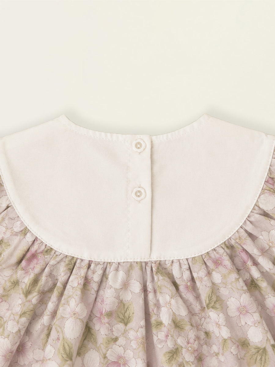 Girls' Pink Floral Sleeveless Dress with Embroidered Bib Collar -K6126313