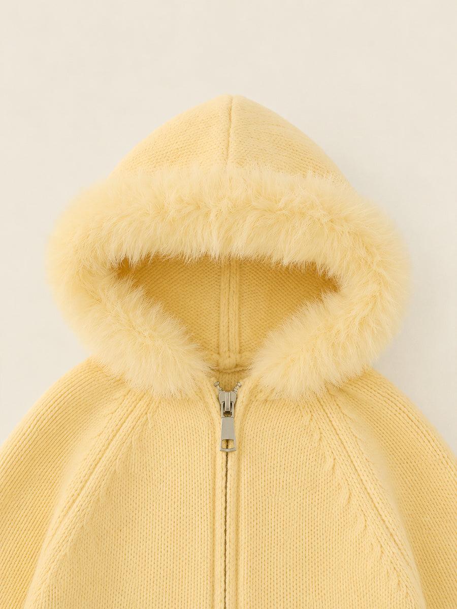 Girls' Pastel Faux Fur Hooded Zip-Up Cardigan -5497