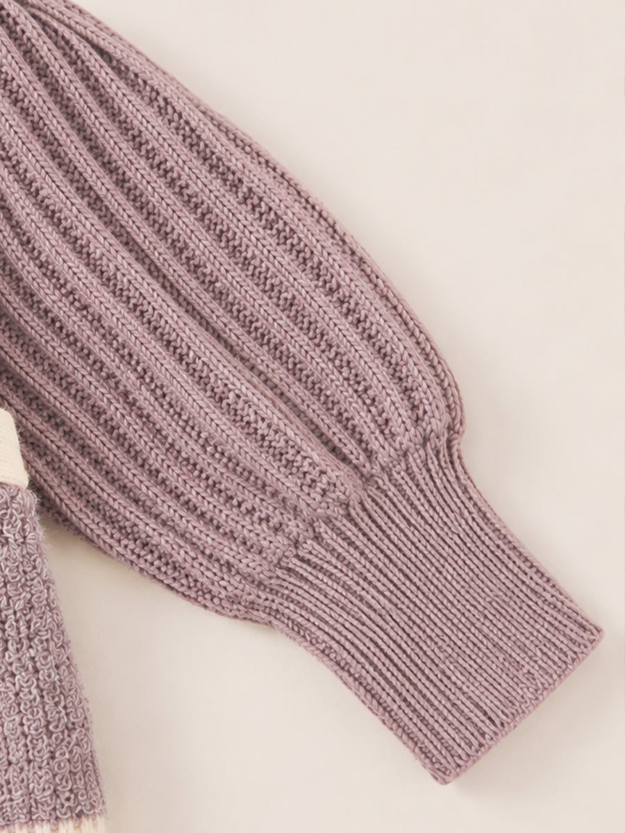 Girls' Mauve Bow-Detail 2-in-1 Knit Sweater -4049