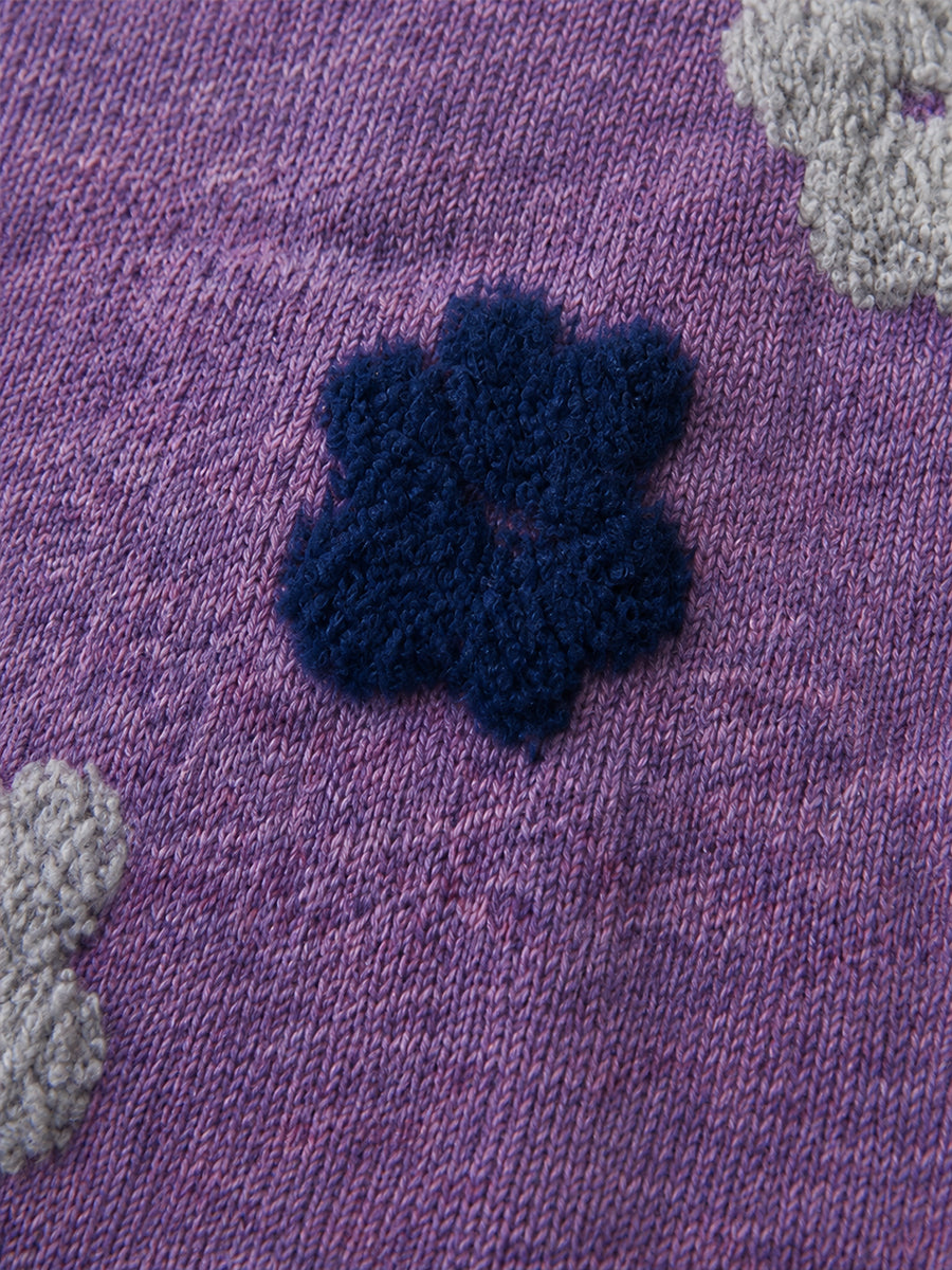 Girls' Purple Tufted Floral Knit Sweater -5106