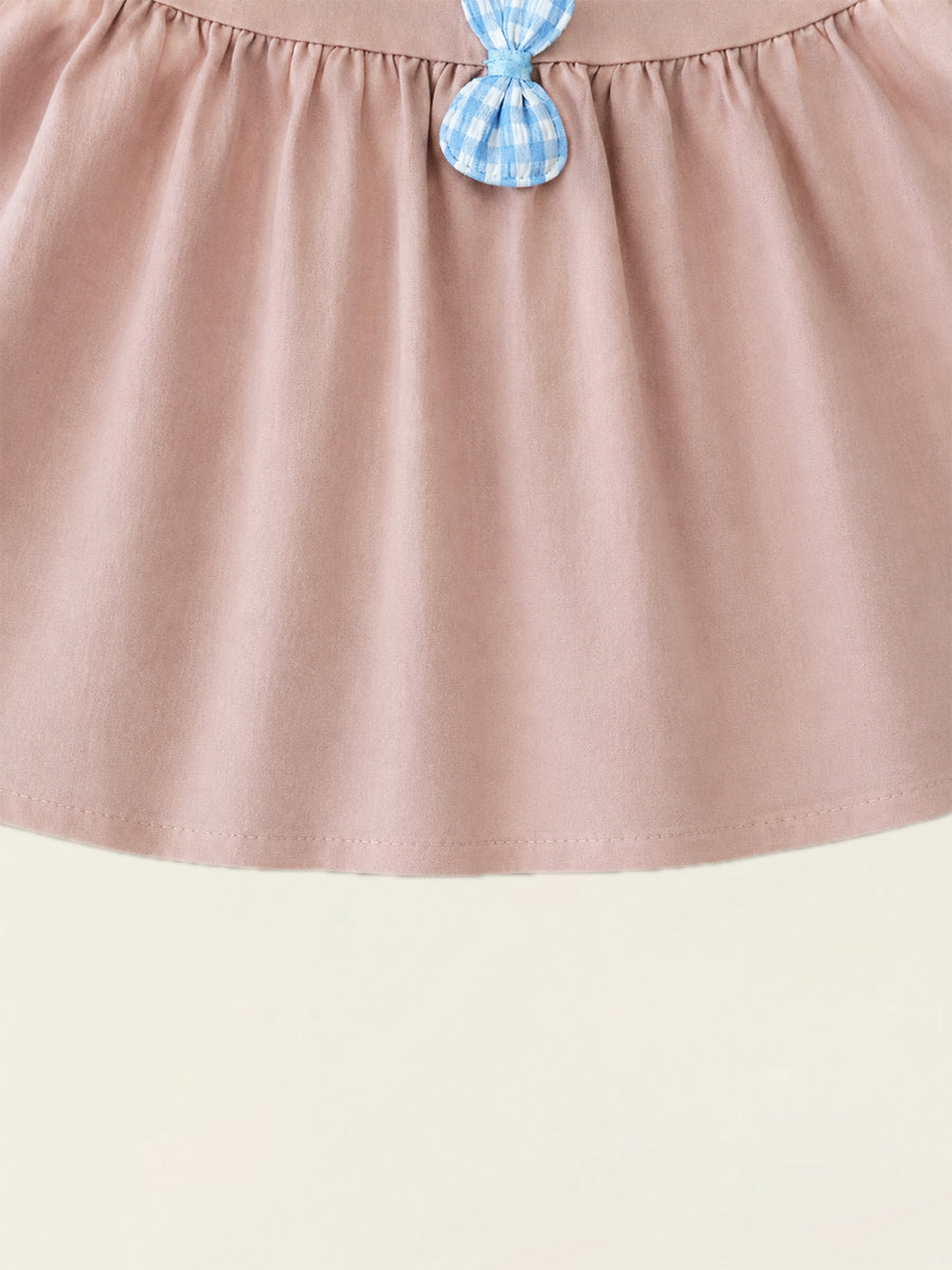 Girls' Pink Tiered Dress with Blue Gingham Bows -K6126336