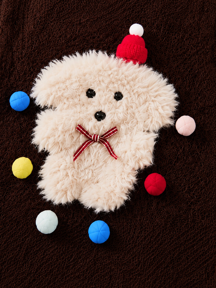 Girls' Brown Fuzzy Vest with 3D Puppy & Pom-Pom Details -5231