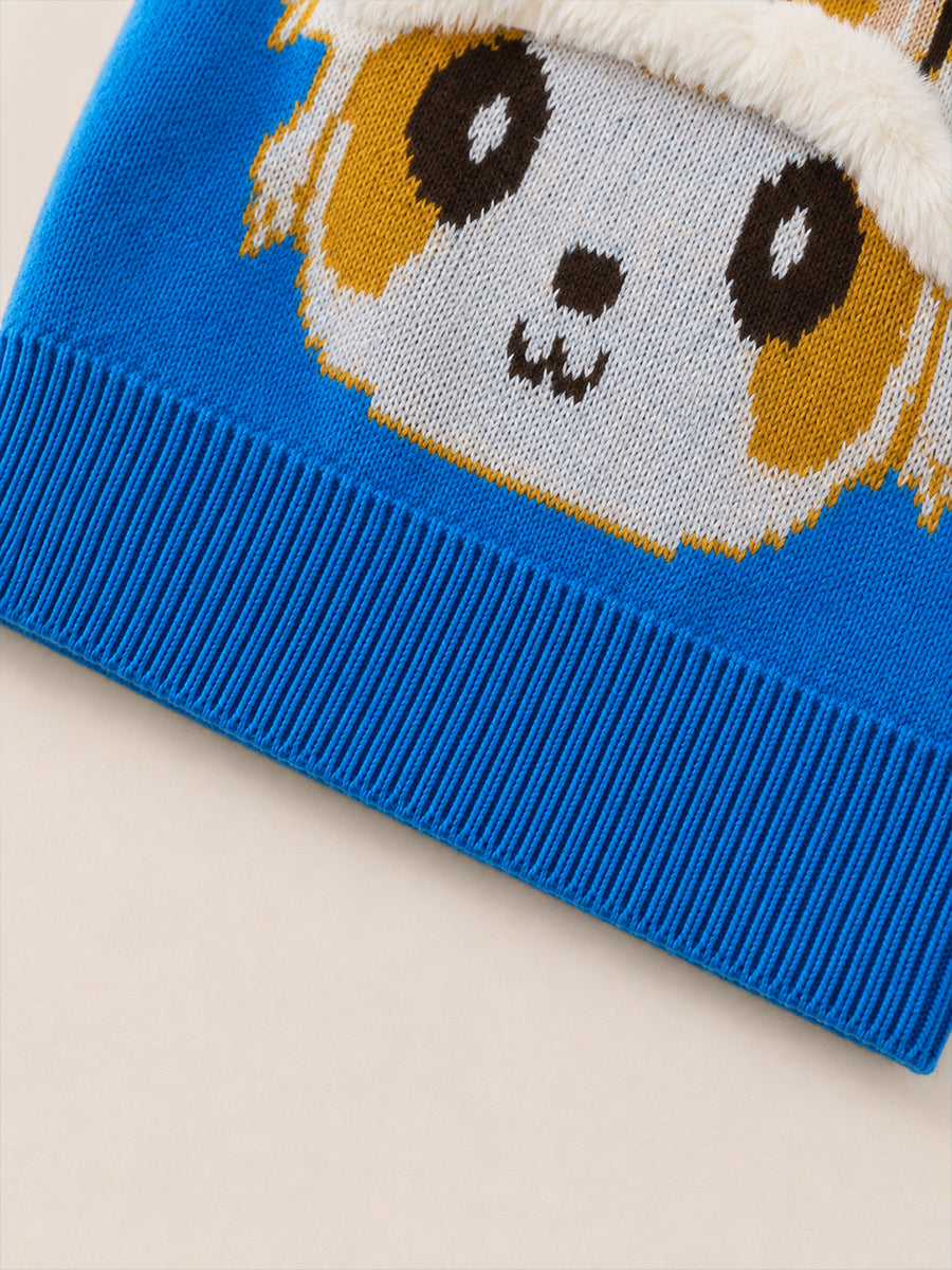 Boys' Blue Lion Dance Knit Sweater with Faux Fur -5886