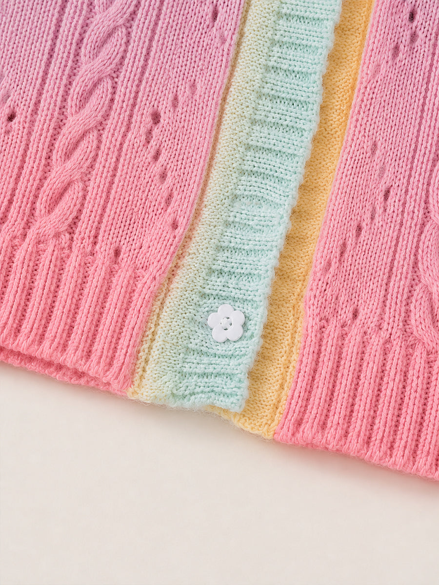 Girls' Pastel Rainbow Bow Knit Cardigan -4104