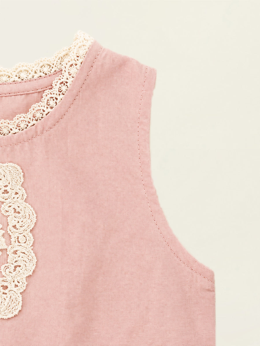 Girls' Dusty Pink Lace-Trimmed Sleeveless Set - K6126264