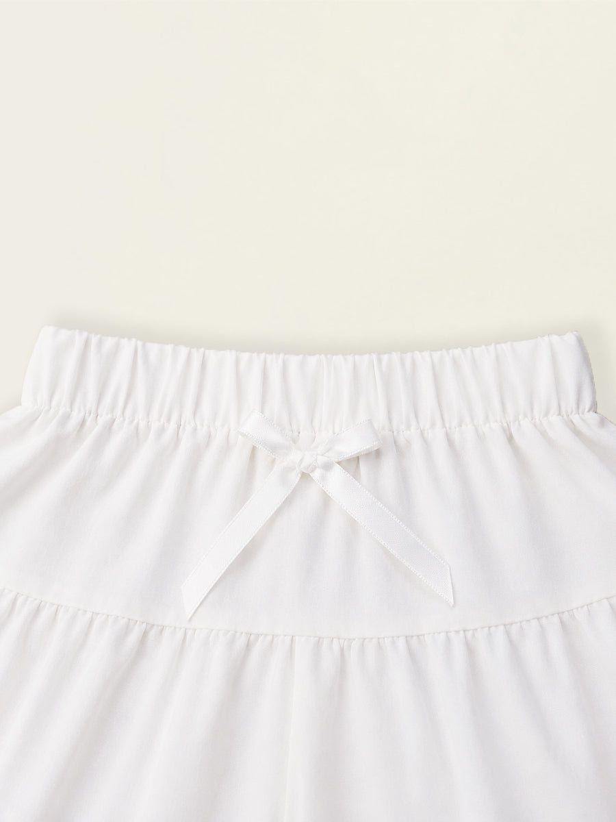 Girls' White Tiered Bow Skirt with Elastic Waist - K6126334