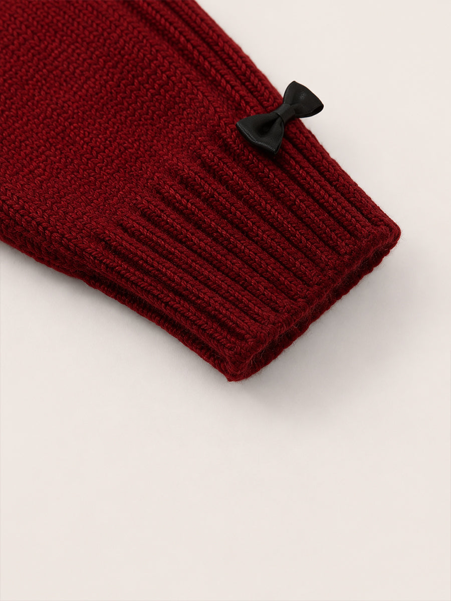 Girls' Bow Detail Mock Neck Knit Sweater -5882