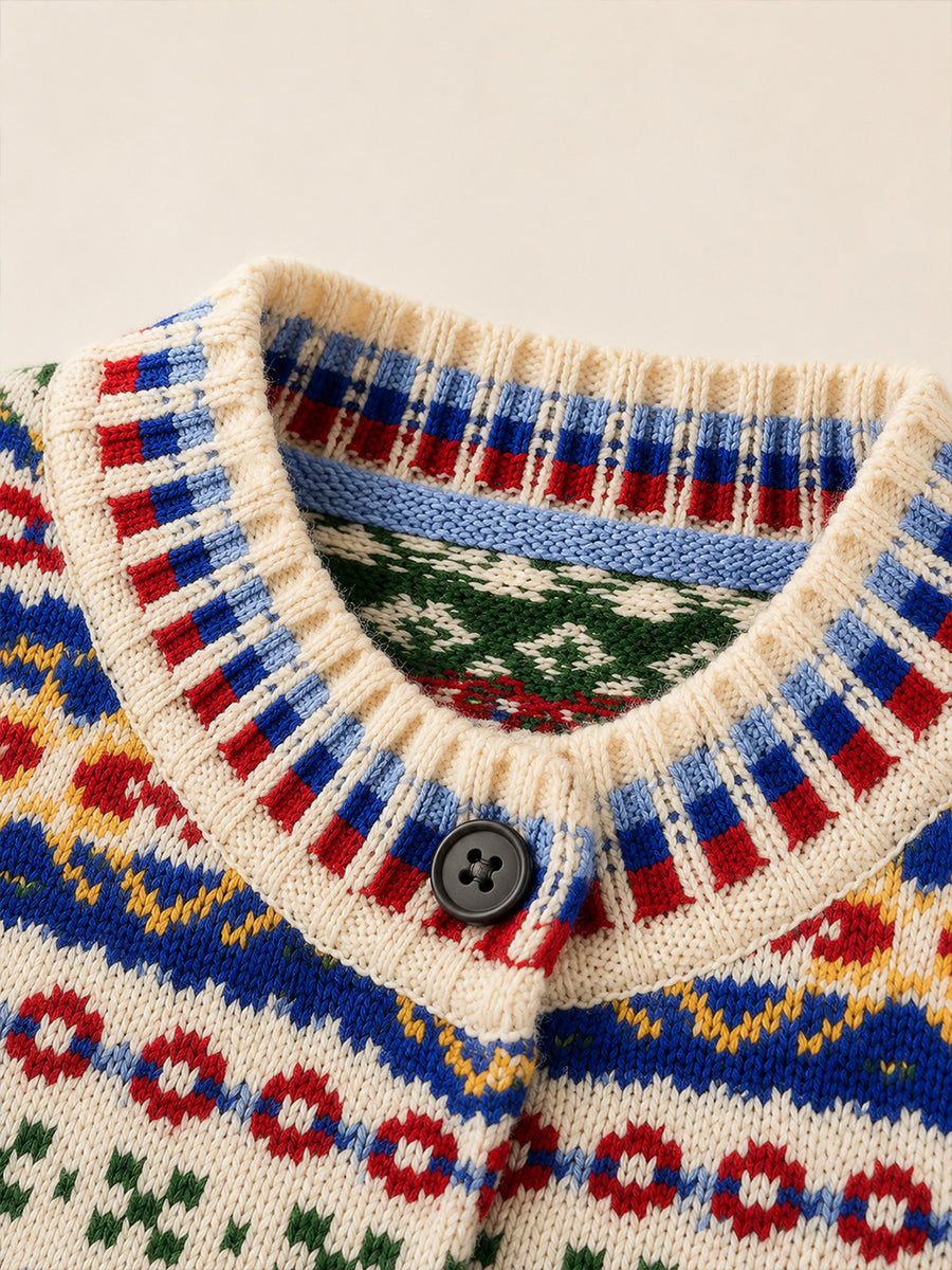 Girls' Colorful Fair Isle Knit Cardigan -5411