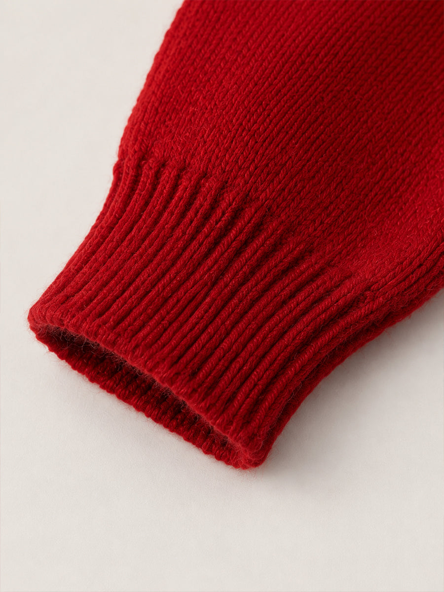 Girls' Red Fair Isle Knit Sweater with Pom-Pom Trim -5248