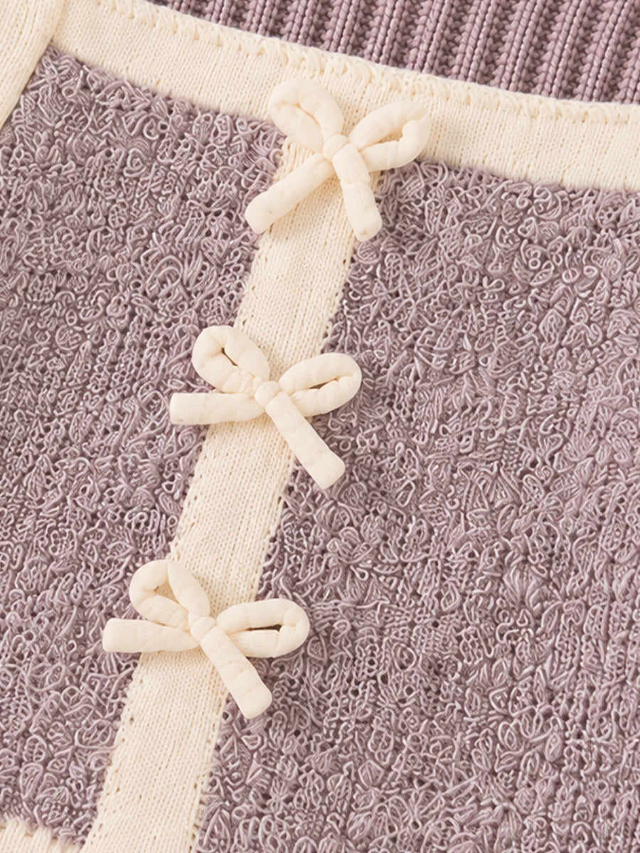 Girls' Mauve Bow-Detail 2-in-1 Knit Sweater -4049