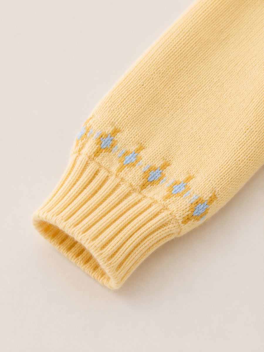Girls' Yellow & Blue Fair Isle Yoke Knit Sweater -5881