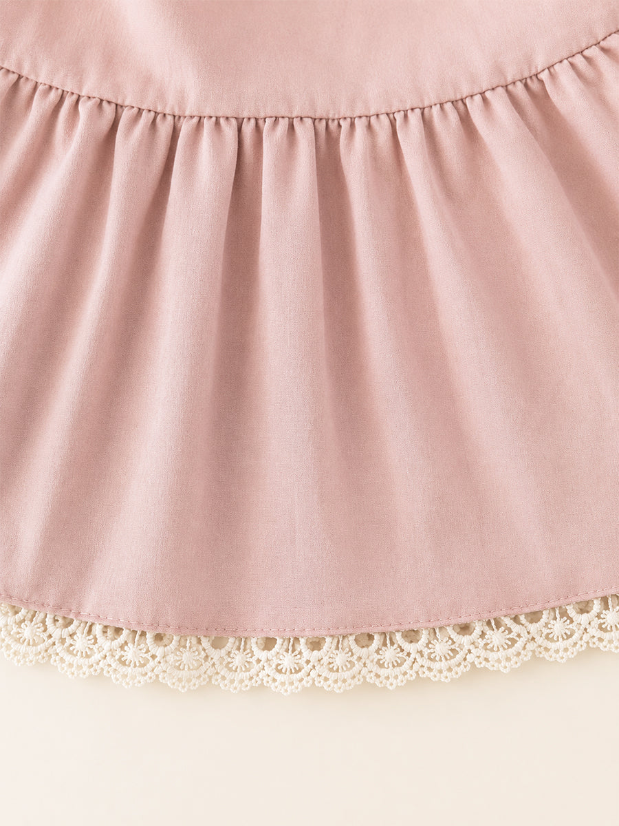 Girls' Dusty Pink Lace-Trimmed Sleeveless Set - K6126264