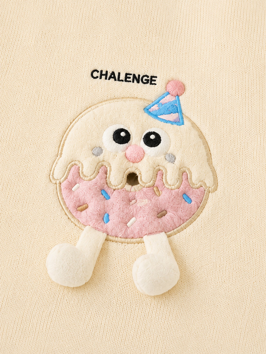 Girls' Donut Applique Mock Neck Sweater - Cream & Pink -4069