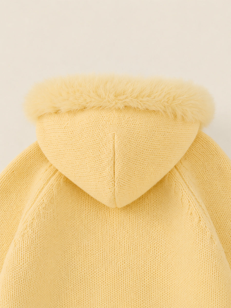 Girls' Pastel Faux Fur Hooded Zip-Up Cardigan -5497