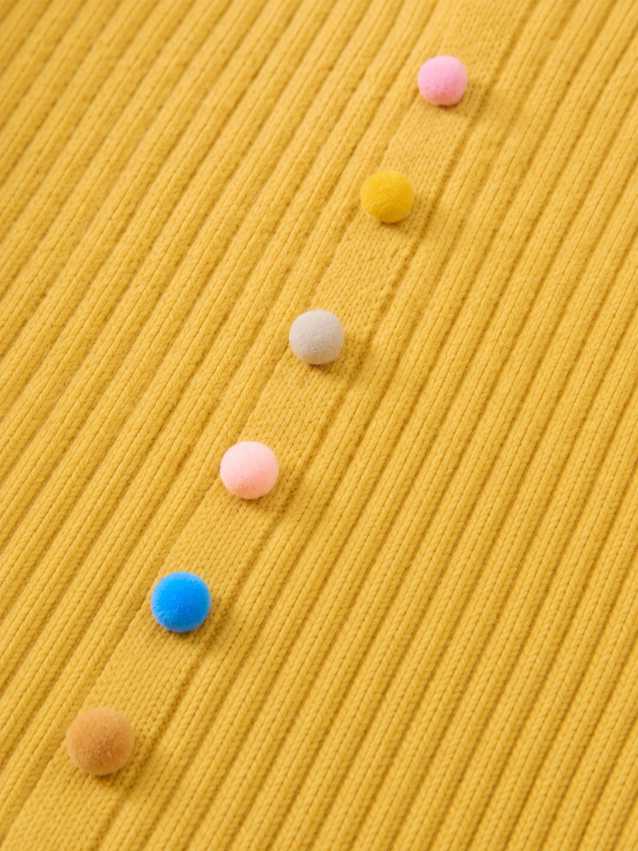 Girls' Mustard Ribbed Cardigan with Rainbow Buttons -5255