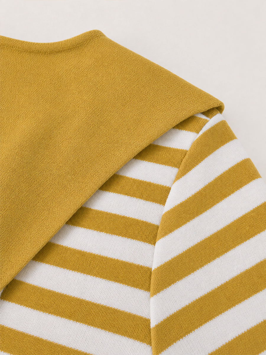 Girls' Mustard Striped Knit Top with Tie Scarf Detail -4691