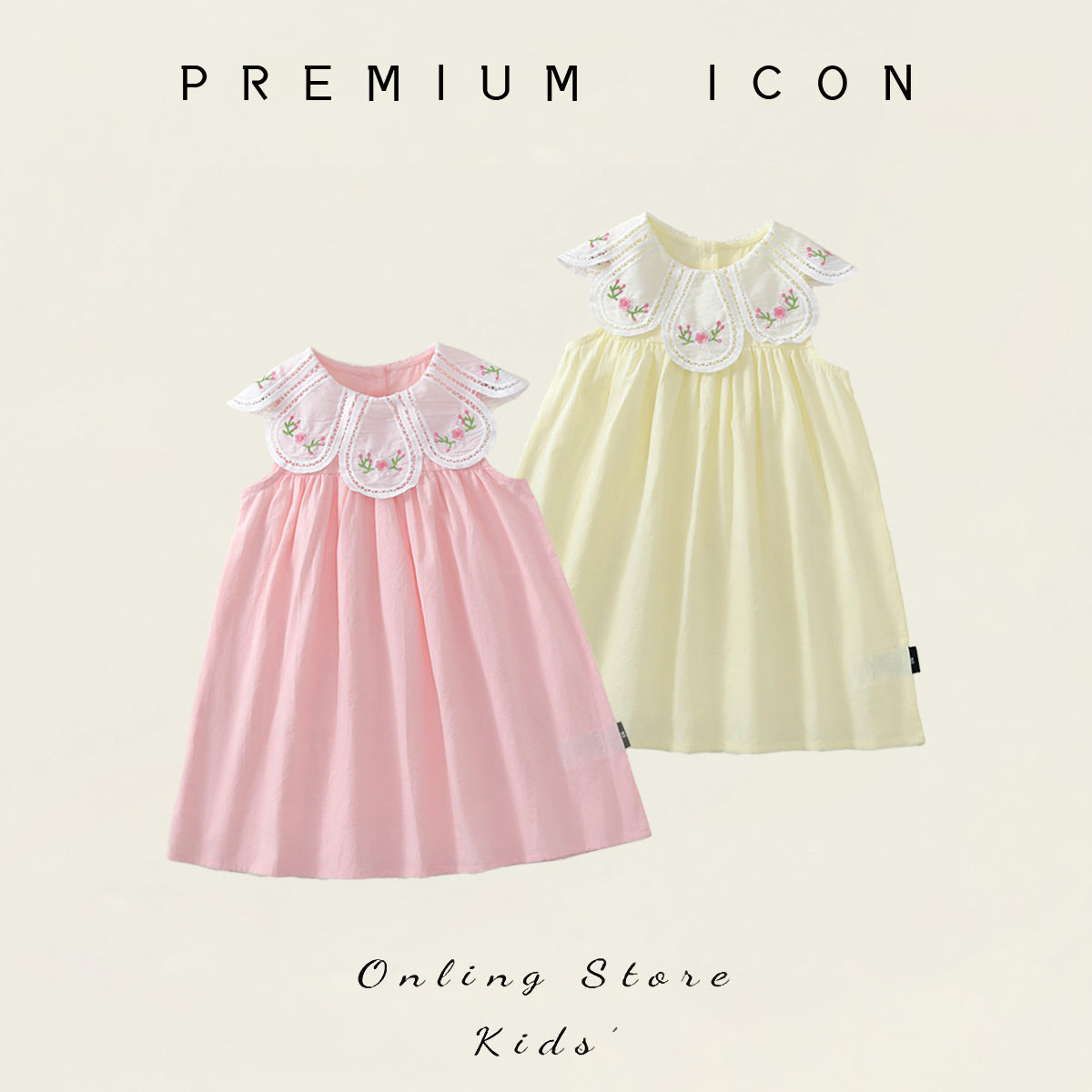 Girls' Embroidered Floral Collar Sleeveless A-Line Dress (2 Colors) - K6126143