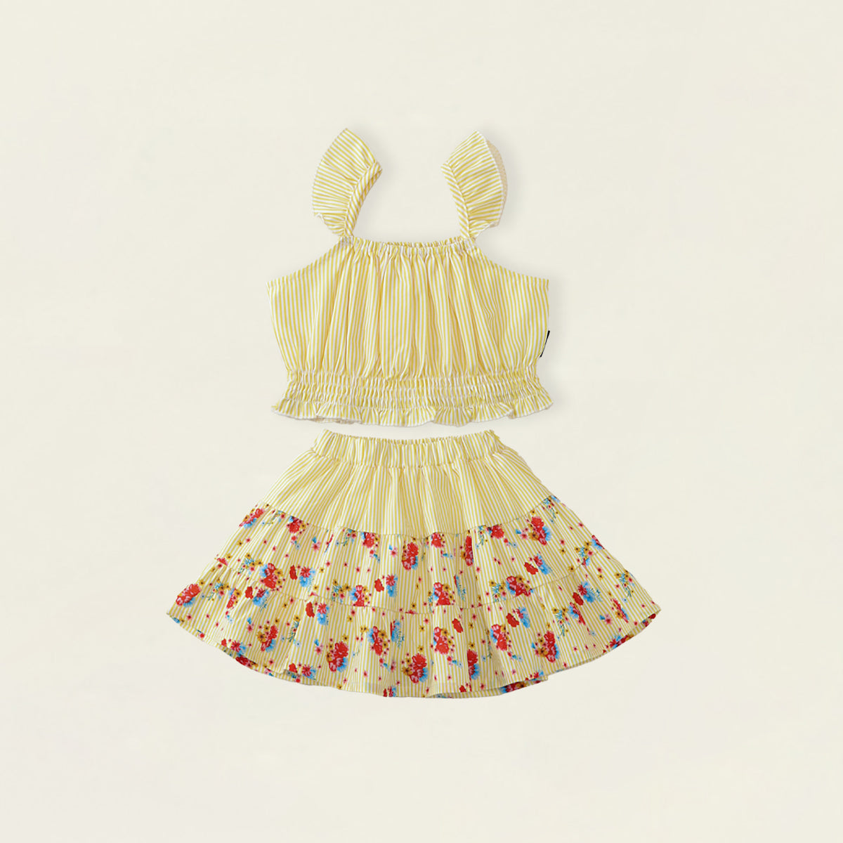 Girls' Yellow Striped & Floral 2-Piece Set-K6126183