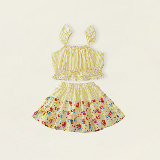 Girls' Yellow Striped & Floral 2-Piece Set-K6126183