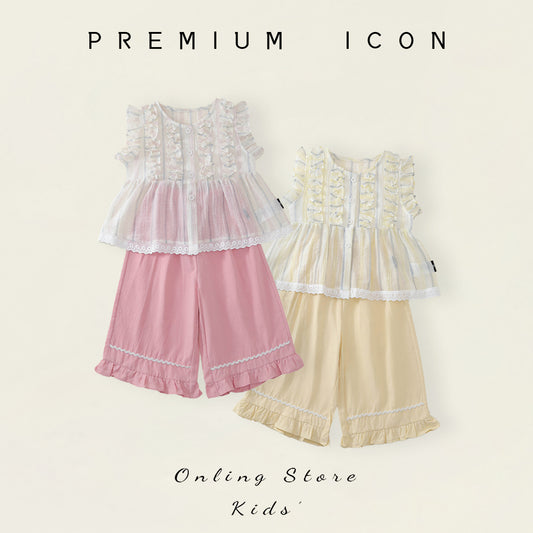 Girls' Striped Ruffle Top & Solid Color Culottes Set (2 Colors) - K6126126