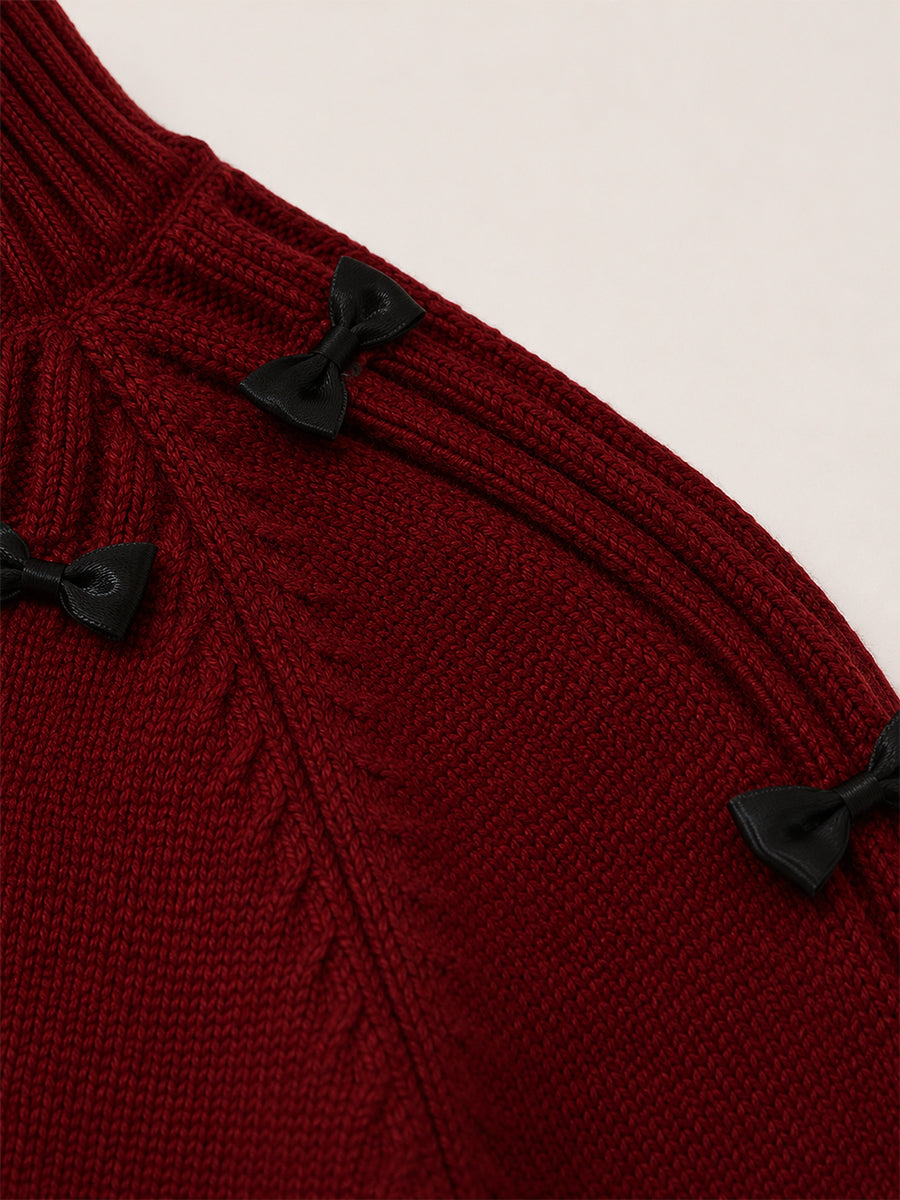 Girls' Bow Detail Mock Neck Knit Sweater -5882