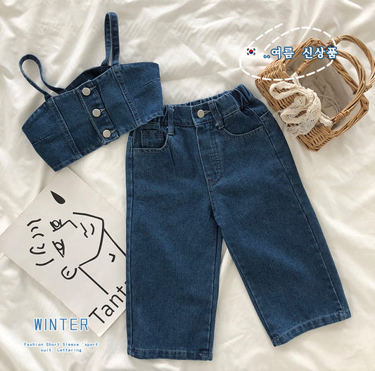 Girl's Summer New Arrival: Denim Vest & Pants Set K2220471