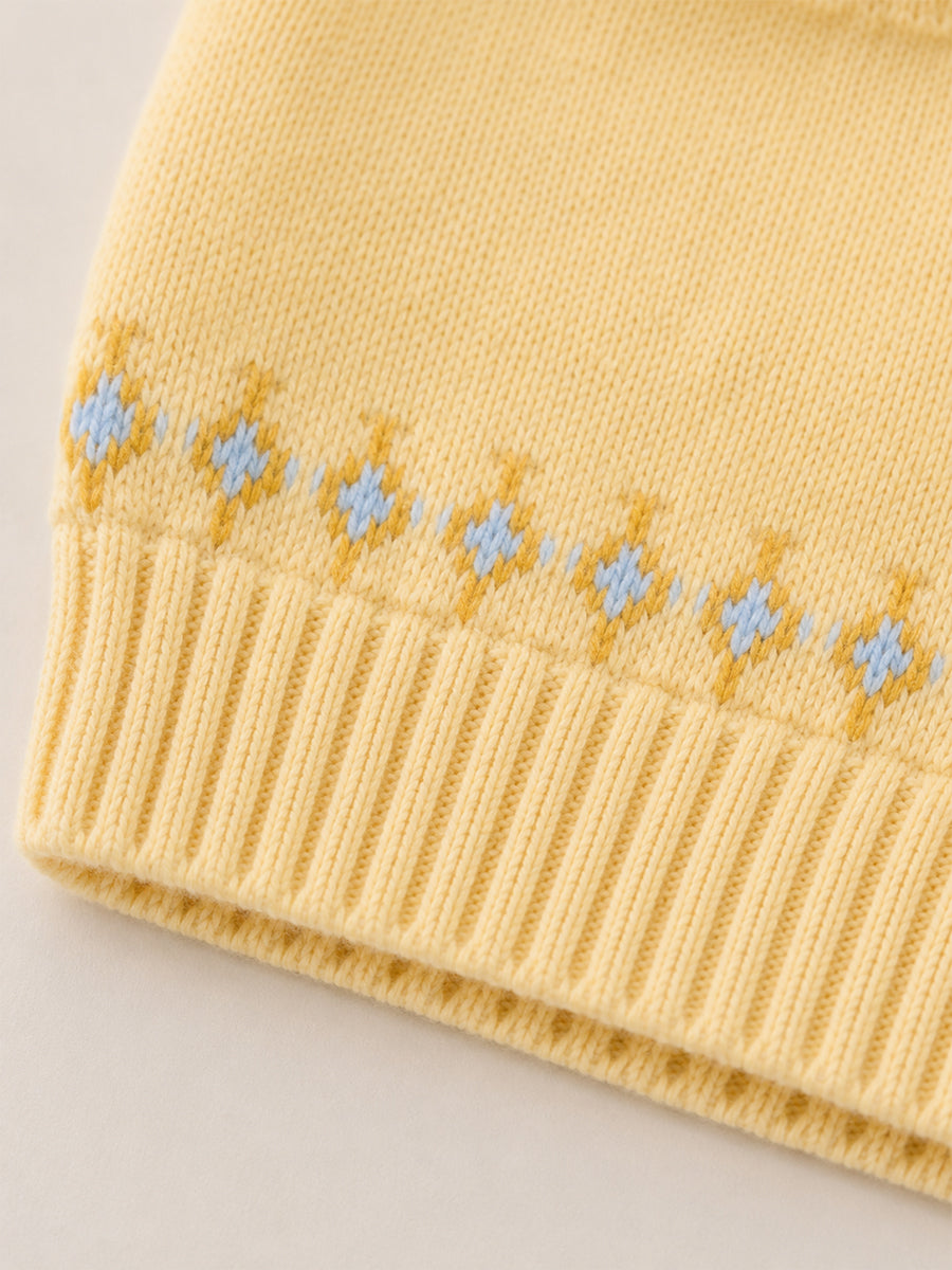 Girls' Yellow & Blue Fair Isle Yoke Knit Sweater -5881