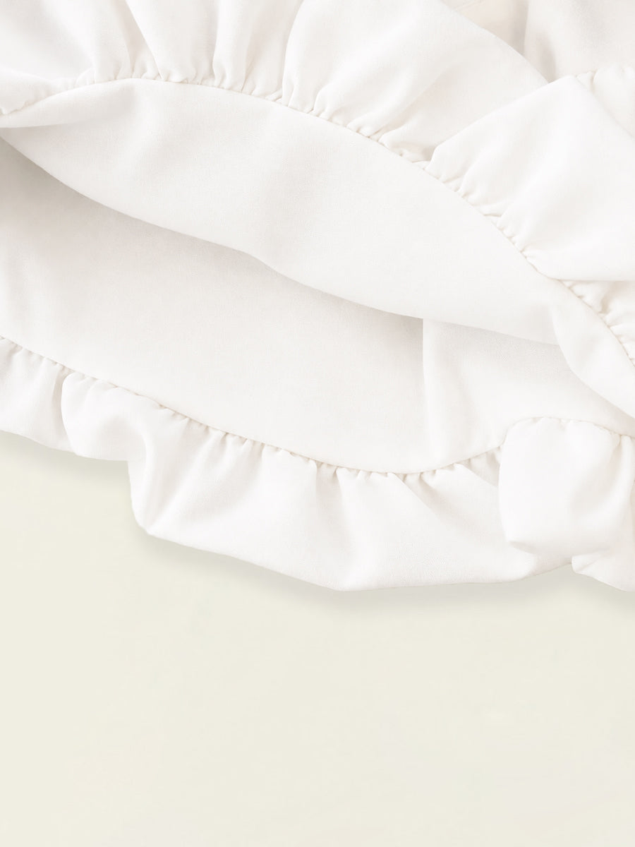 Girls' White Ruffled Bow Skirt with Elastic Waist - K6126349