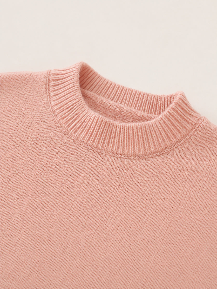 Girls' Pink Pom-Pom Sleeve Knit Sweater -1122