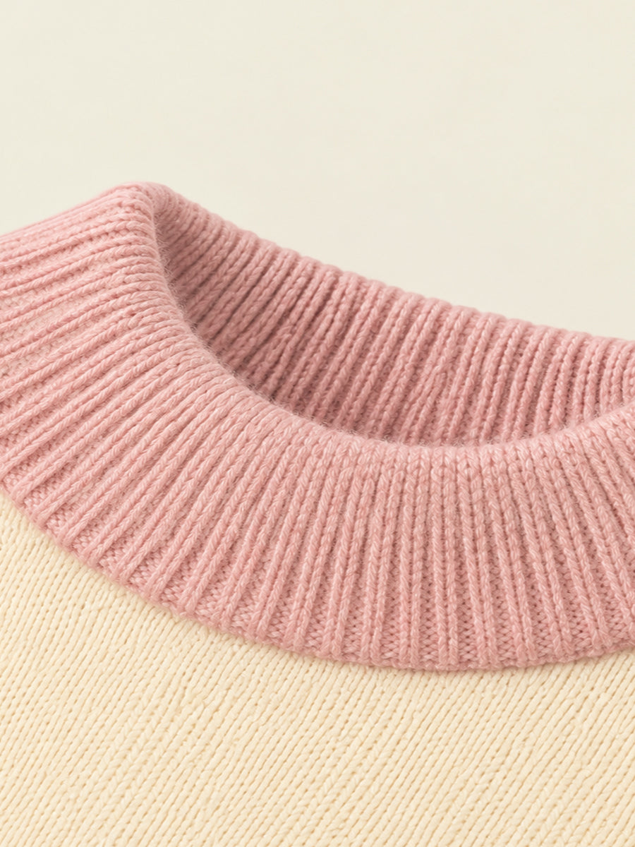 Girls' Donut Applique Mock Neck Sweater - Cream & Pink -4069
