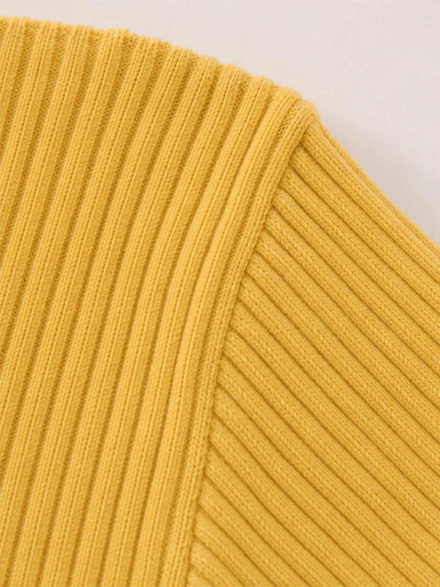 Girls' Mustard Ribbed Cardigan with Rainbow Buttons -5255