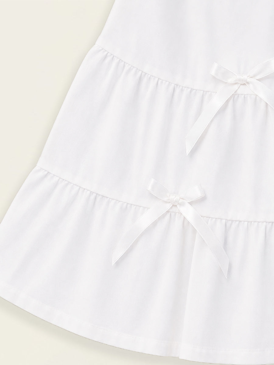Girls' White Tiered Bow Skirt with Elastic Waist - K6126334