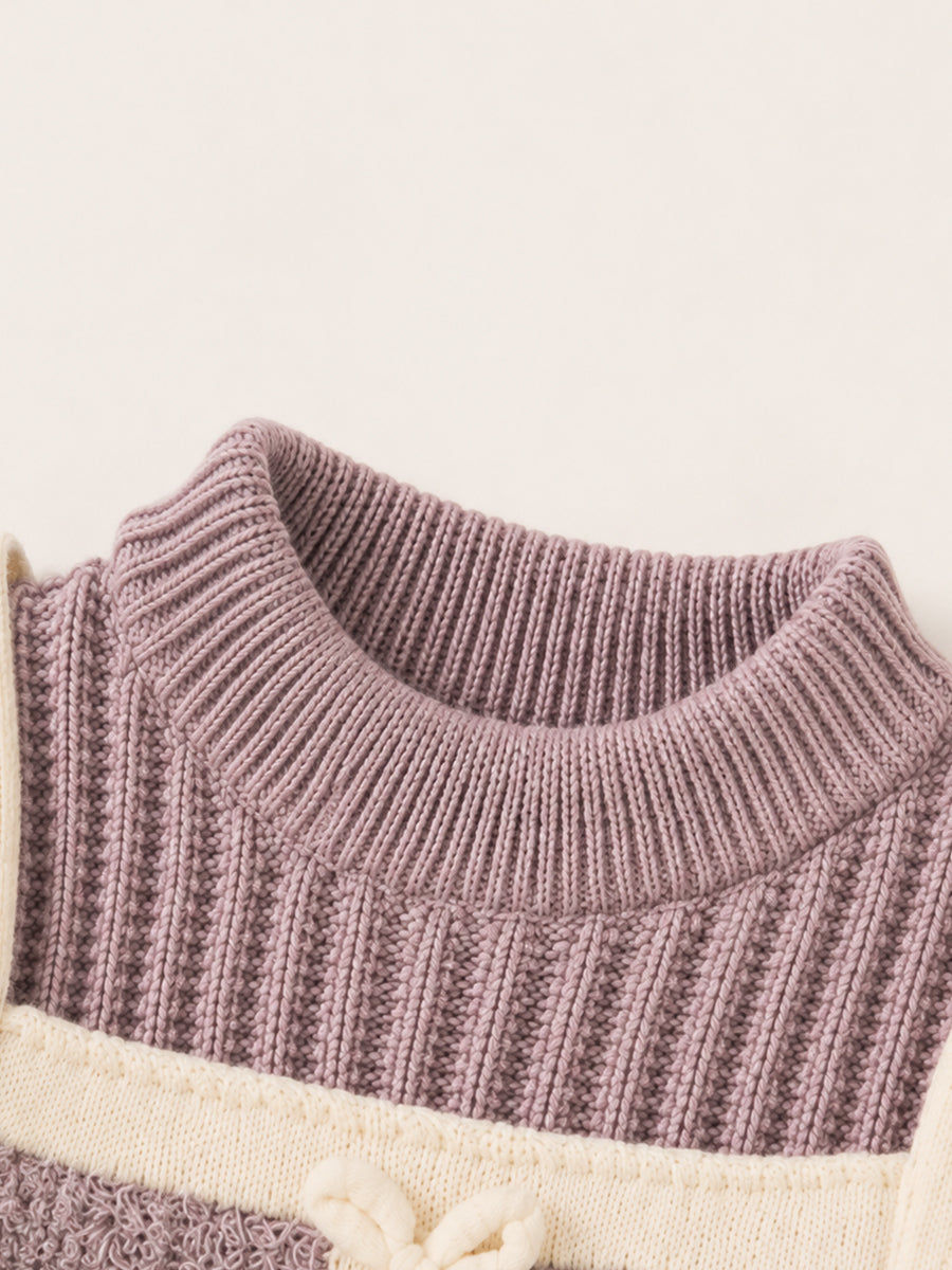 Girls' Mauve Bow-Detail 2-in-1 Knit Sweater -4049