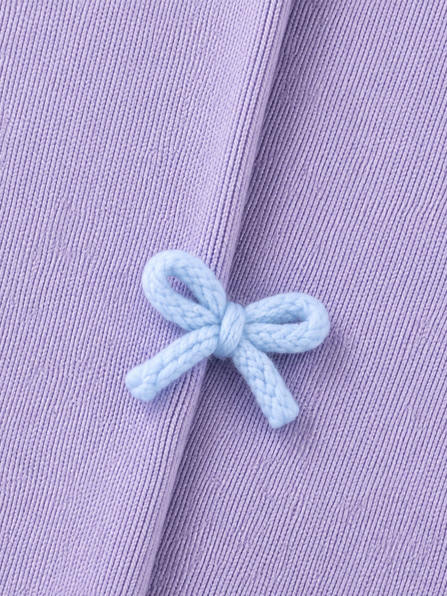 Girls' Lavender Bow Appliqué Knit Cardigan -6627