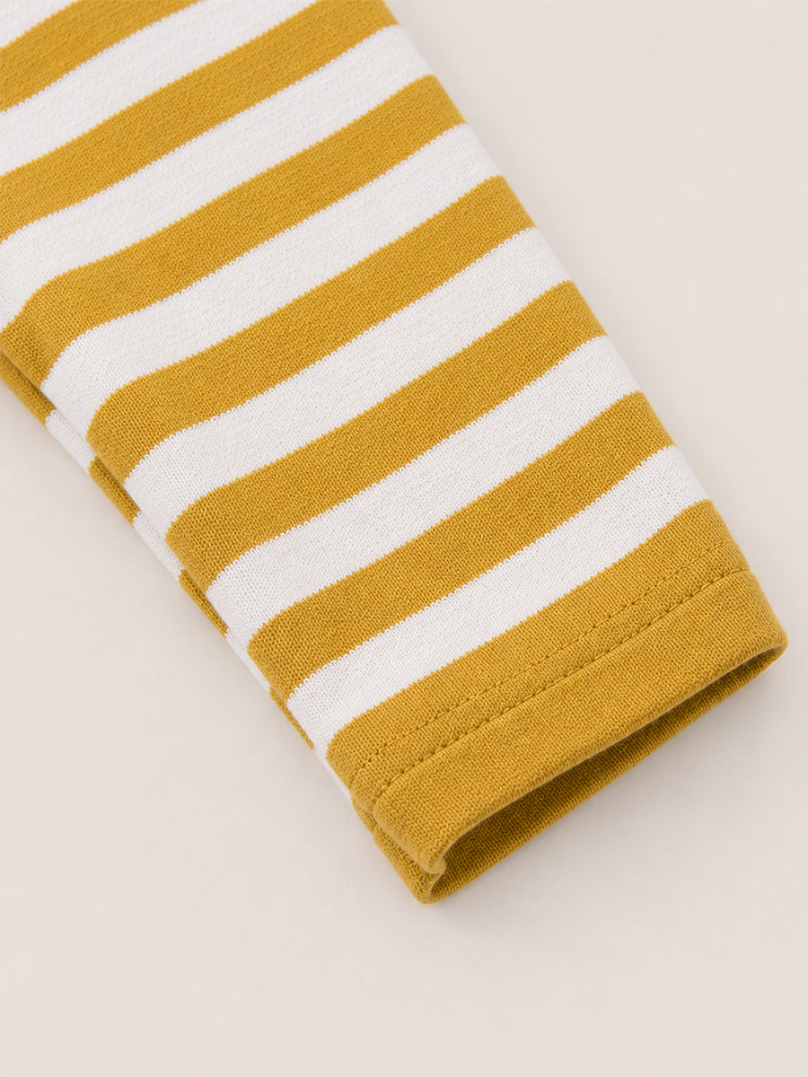 Girls' Mustard Striped Knit Top with Tie Scarf Detail -4691