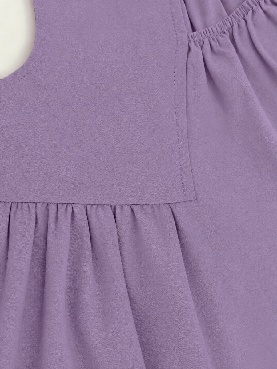 Girls' Lavender Sleeveless Pleated Dress -K6126340
