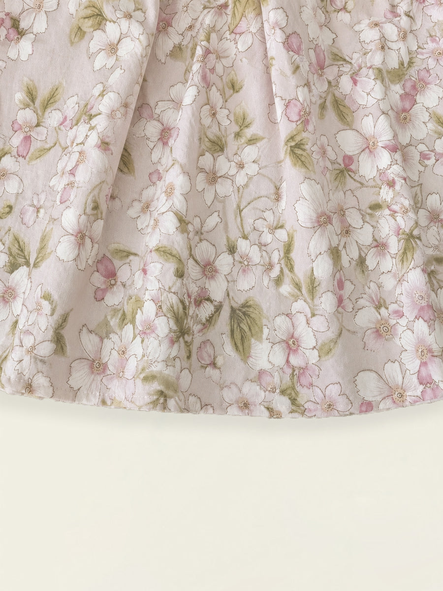 Girls' Pink Floral Sleeveless Dress with Embroidered Bib Collar -K6126313