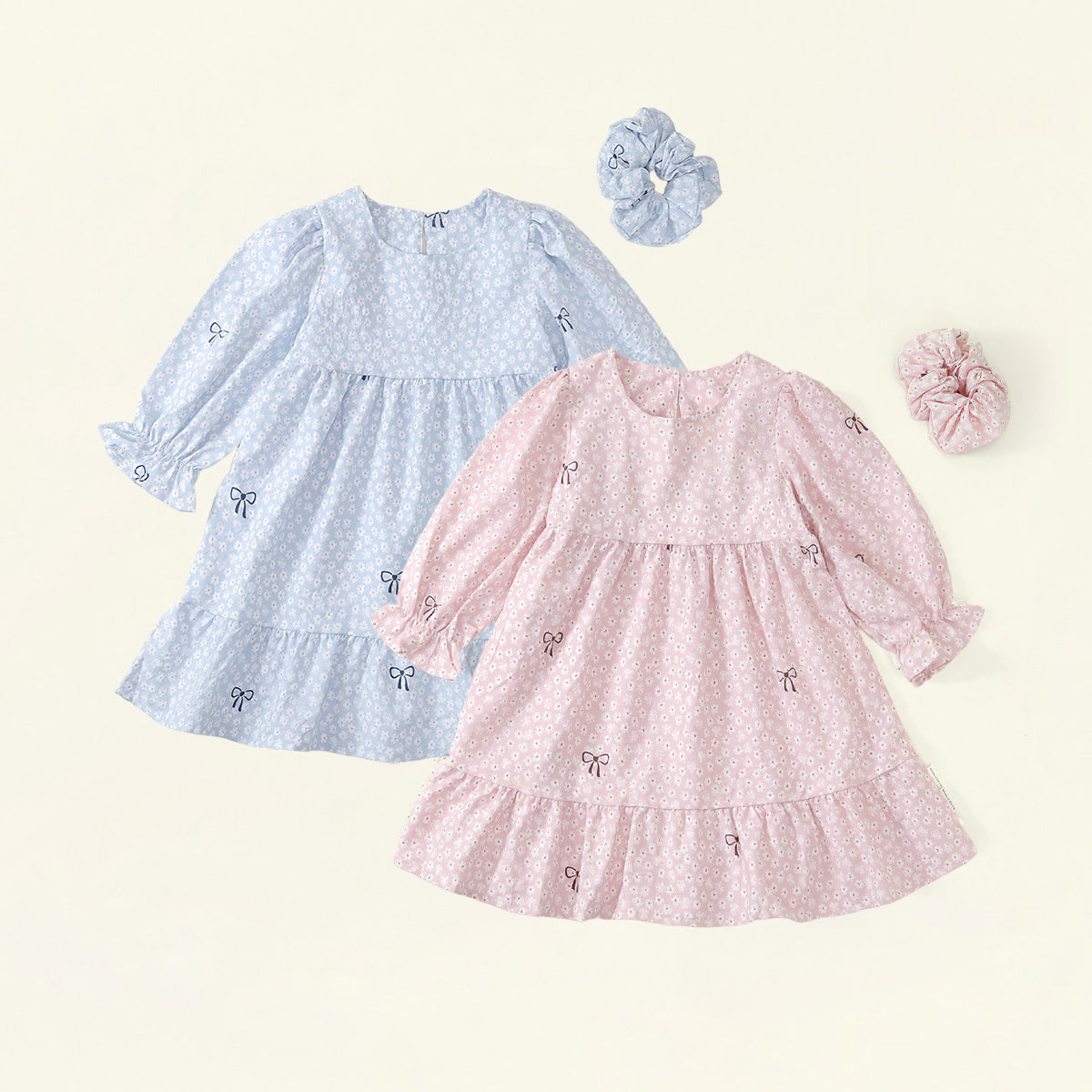 Girls' Floral Bow Dress & Scrunchie Set - K6136260