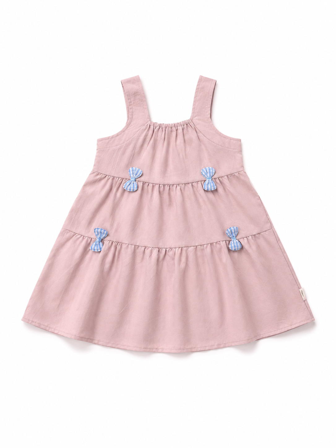 Girls' Pink Tiered Dress with Blue Gingham Bows -K6126336