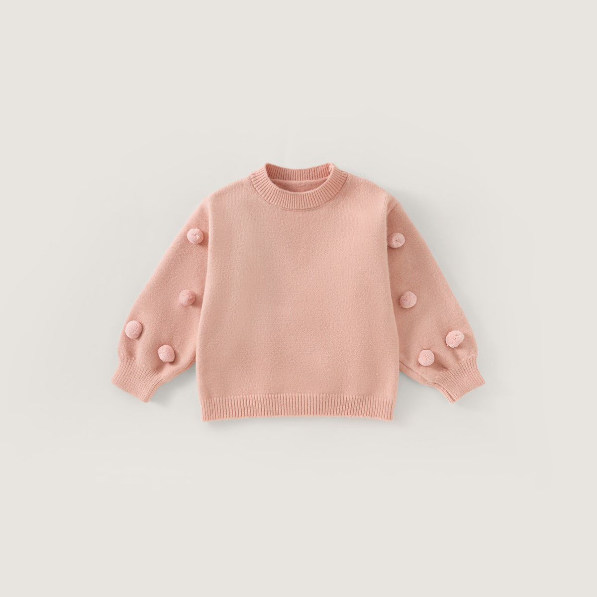 Girls' Pink Pom-Pom Sleeve Knit Sweater -1122