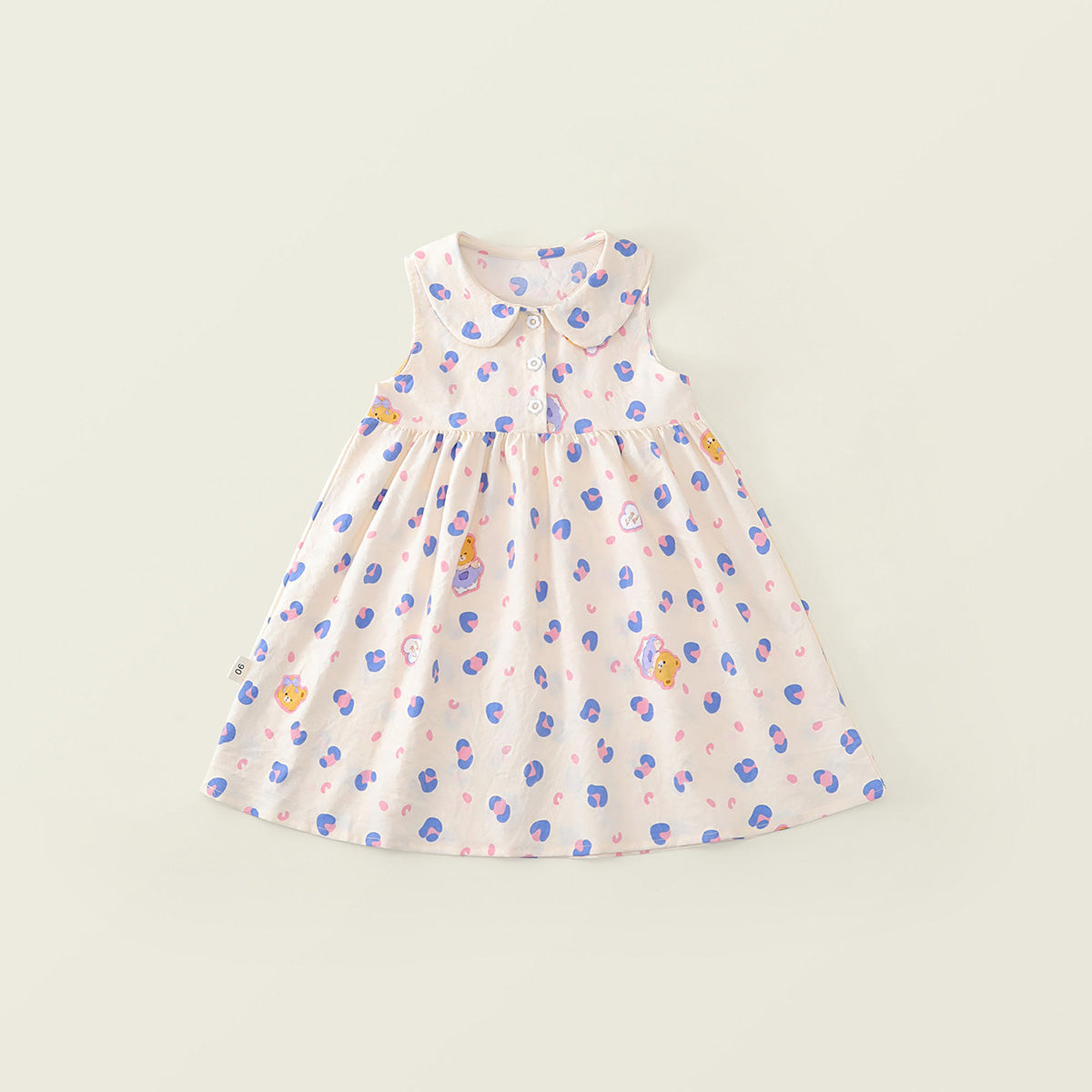 Girls' Peter Pan Collar Sleeveless Dress with Bear Patch (2 Colors) - K6126244