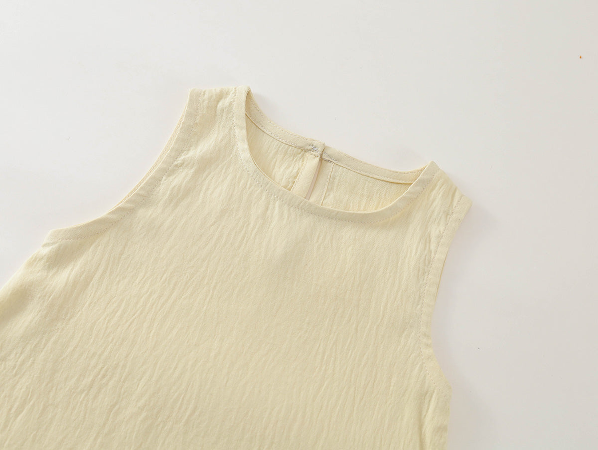 Girl's Light Yellow Crinkle Fabric Toddler Dress -K6126064