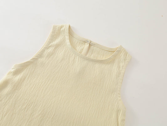 Girl's Light Yellow Crinkle Fabric Toddler Dress -K6126064